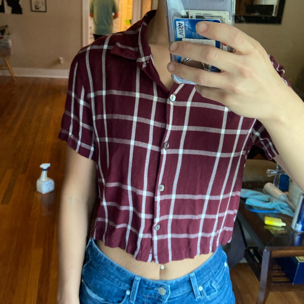 Plaid cropped button up shirt